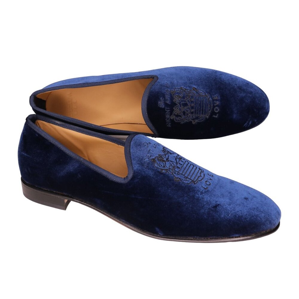 NEW Blu Scarpa Italy Men 19.5 Navy Blue Velvet Dress Shoe Slipper Formal Loafers - Picture 9 of 14